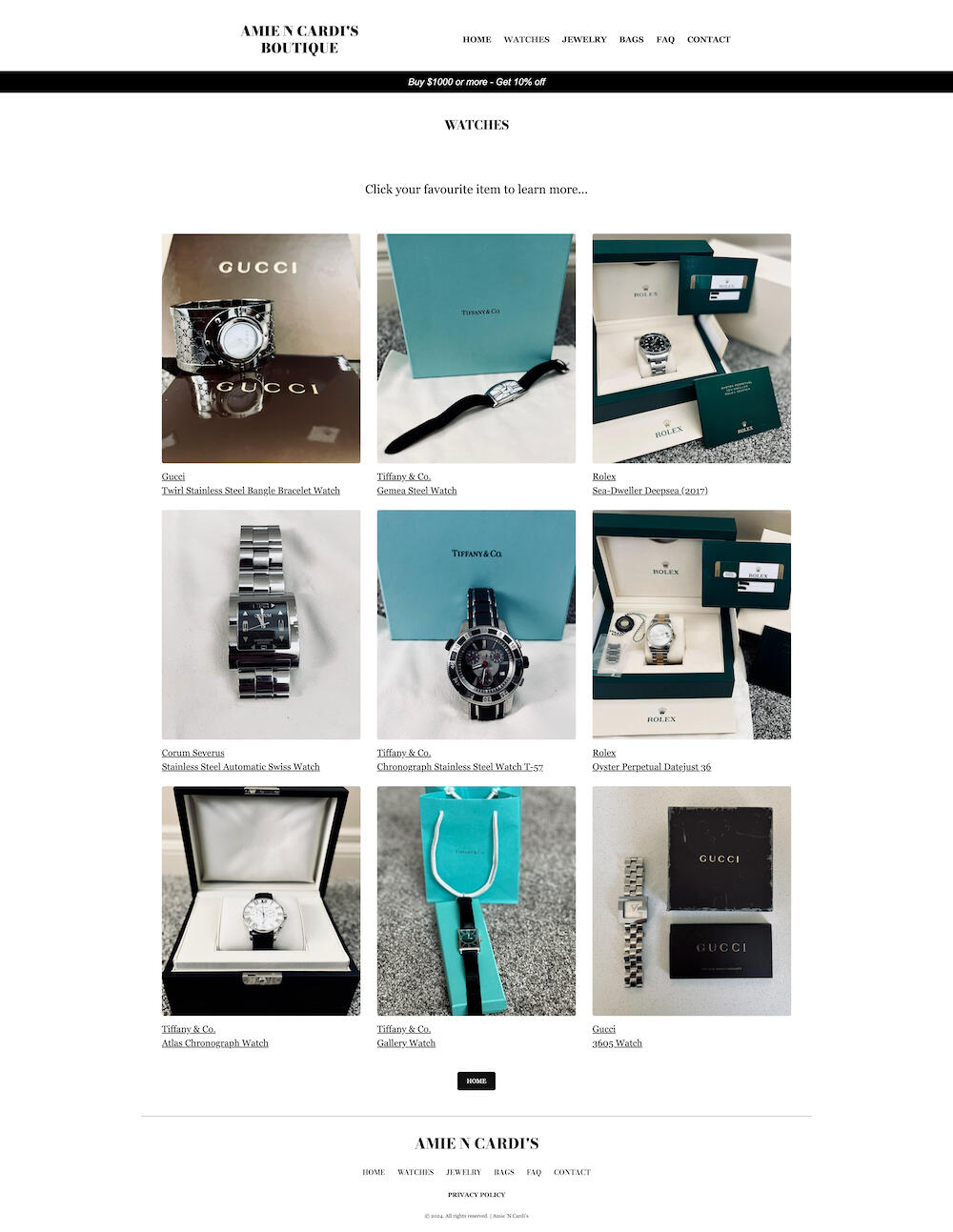 A grid of products on the watches page